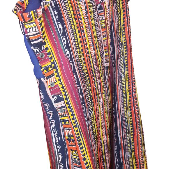 Sam Edelman Tribal Aztec Mesh Back V-Neck Cap Sleeves Button Up Sides Size Med - Picture 2 of 4